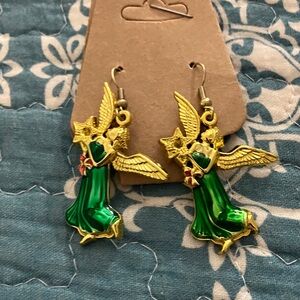 Elegant Gold and Green Angel Earrings
